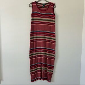 Lauren Ralph Lauren Red Blue Striped Sleeveless Linen Cotton Knit Maxi Dress L